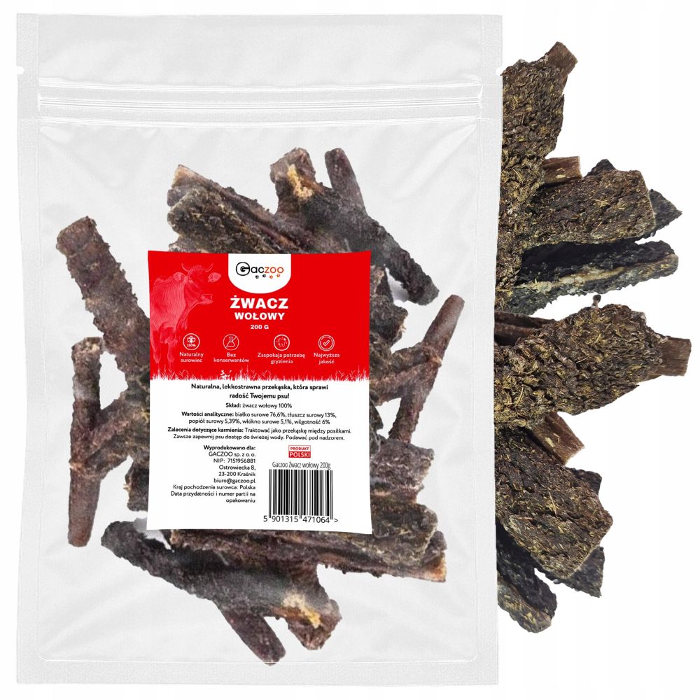 Przysmak dla psa Żwacz Wołowy 200g GACZOO naturalny gryzak smakołyk
